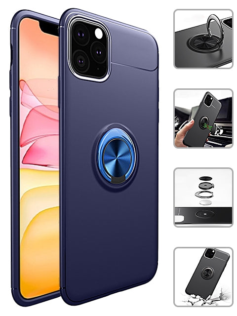 Ring Magnetic GPS car mount Phone Holder Case for iPhone 11 Pro Max  (6.5") Case - Dark Blue