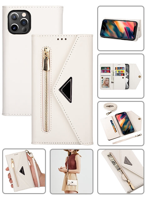 2 IN 1 Leather Wallet Case for iPhone 12 Pro/12 with 7 Credit Card Slots (6.1") - White