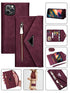 2 IN 1 Leather Wallet Case for iPhone 12 Pro/12 with 7 Credit Card Slots (6.1")- Dark Red