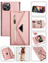 2 IN 1 Leather Wallet Case for iPhone 12 Pro/12 with 7 Credit Card Slots (6.1") - Rose Gold