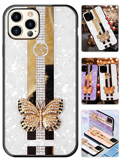 Butterfly Bling Bling TPU Luxury Phone Case for iPhone 12 Pro/12(6.1") - White