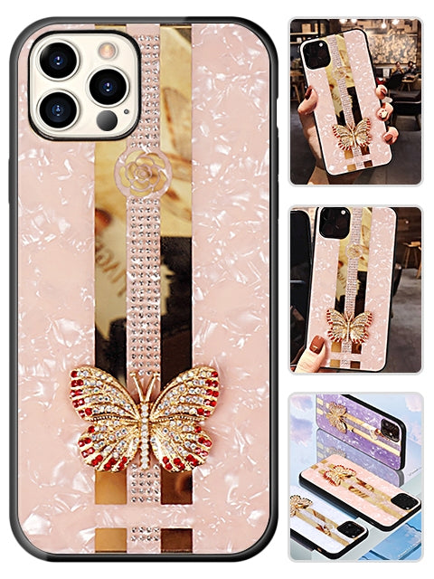 Butterfly Bling Bling TPU Luxury Phone Case for iPhone 12 Pro/12(6.1") - White