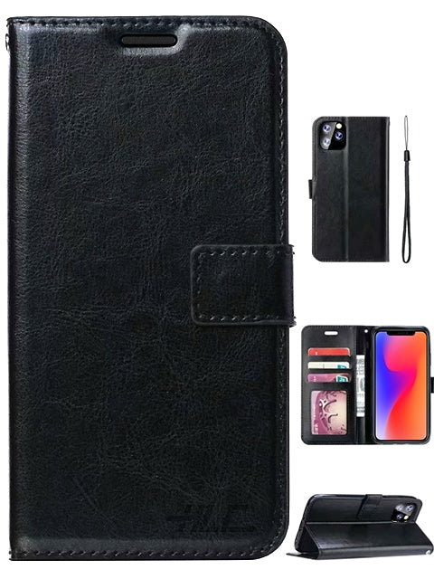 iPhone 11 Pro (5.8") Plain Leather Wallet Case Compatible
