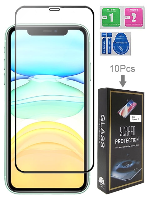 Black 10 Packs Full Size Tempered Glass for iPhone 11 (6.1")
