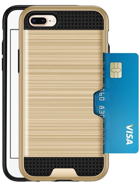 Slidable Card Holder case Compatible with Apple iPhone 7 / 8 Plus - Gold