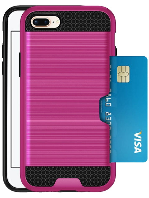 Slidable Card Holder case Compatible with Apple iPhone 7 / 8 Plus -  Hot Pink