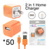 50 PCS 2 in 1 Home Charger for iPhone XM/XR/X/8/7/6/5