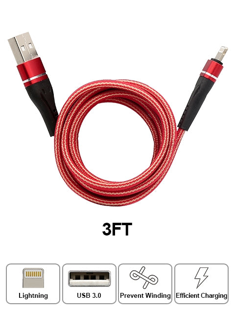 Woven Braided Dual Color Cable for iPhone 11/11 Pro /11 Pro Max/ Xs Max/ X / XS/ 8 / 7  (3FT)
