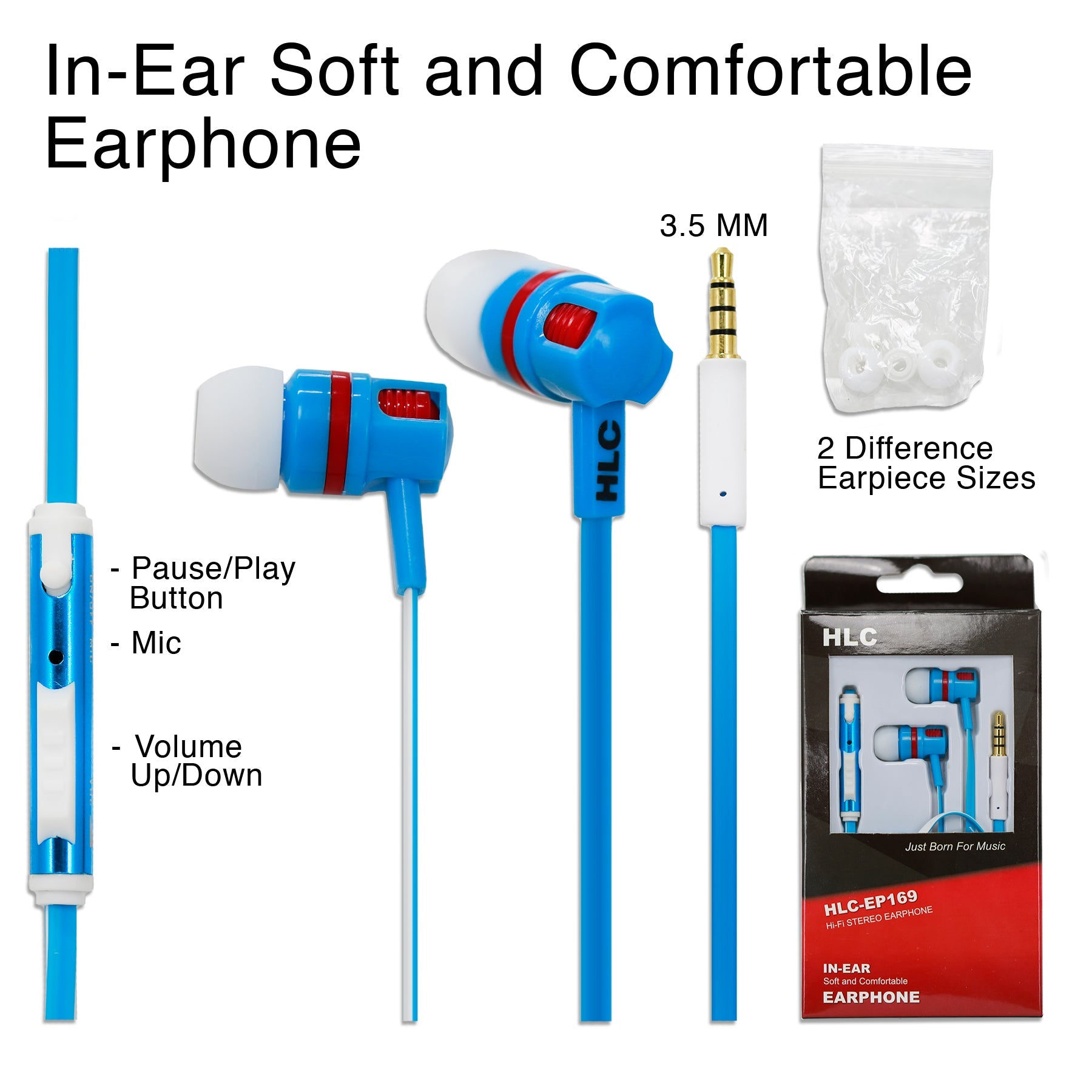 Universal Hi-fi Stereo Earphone with Volume Control - Blue