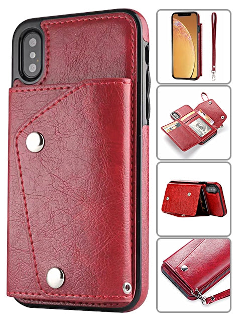 iPhone Xs Max (6.5") 2 in 1 Leather Wallet Case With 9 Credit Card Slots and Removable Back Cover 