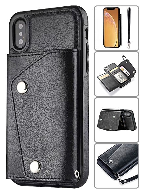 iPhone Xs Max (6.5") 2 in 1 Leather Wallet Case With 9 Credit Card Slots and Removable Back Cover 