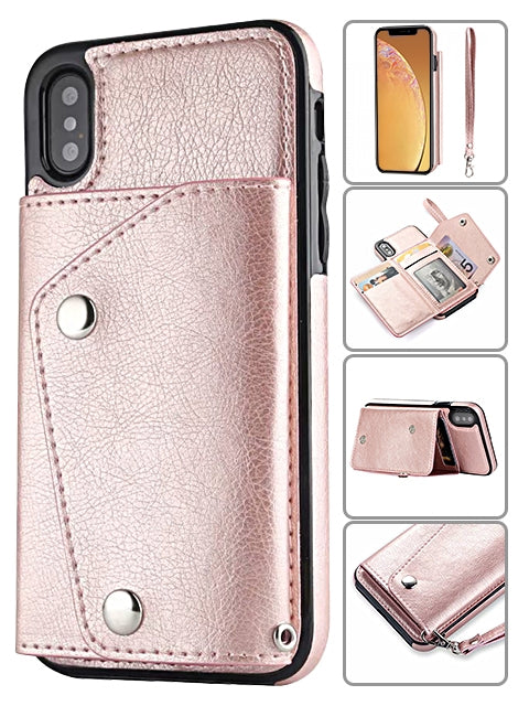 iPhone Xs Max (6.5") 2 in 1 Leather Wallet Case With 9 Credit Card Slots and Removable Back Cover 