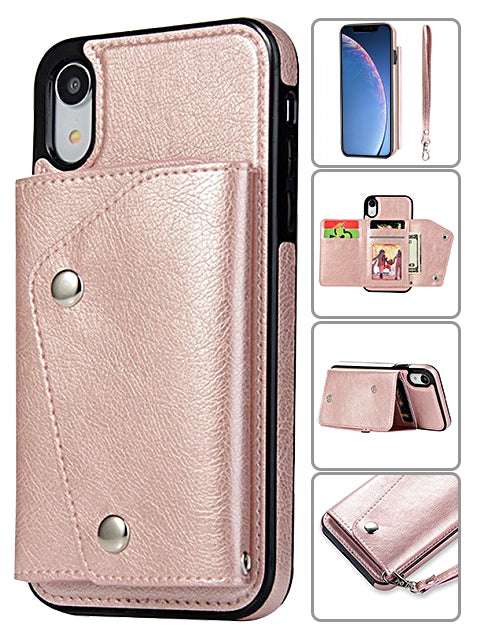 iPhone XR(6.1") Kickstand Wallet Case with Credit Card Pockets