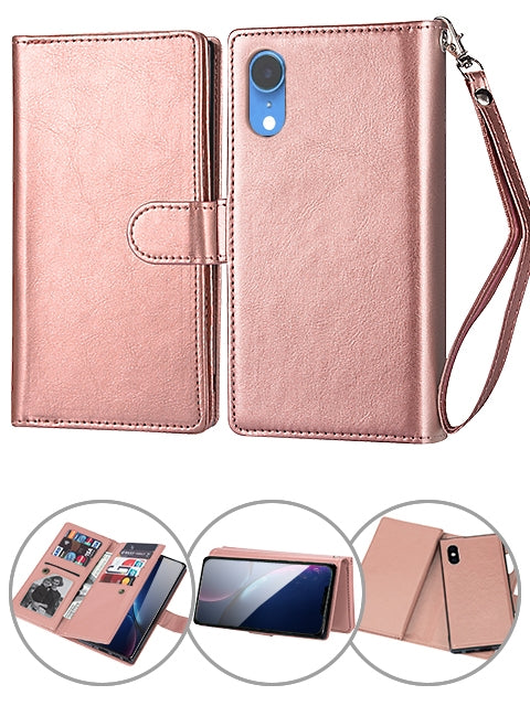 iPhone XR 2 in 1 Leather Wallet Case With 9 Credit Card Slots and Removable Back Cover 