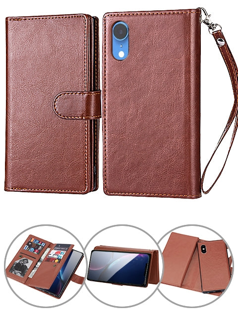 iPhone XR 2 in 1 Leather Wallet Case With 9 Credit Card Slots and Removable Back Cover 