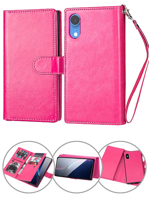 iPhone XR 2 in 1 Leather Wallet Case With 9 Credit Card Slots and Removable Back Cover 