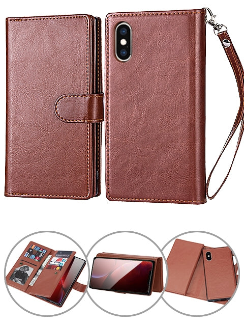 iPhone Xs Max (6.5") 2 in 1 Leather Wallet Case With 9 Credit Card Slots and Removable Back Cover 